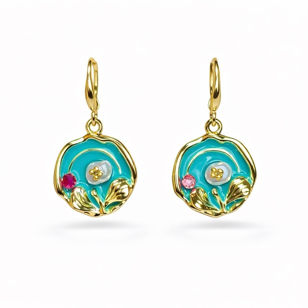 Elegant Gold and Blue Floral Earrings